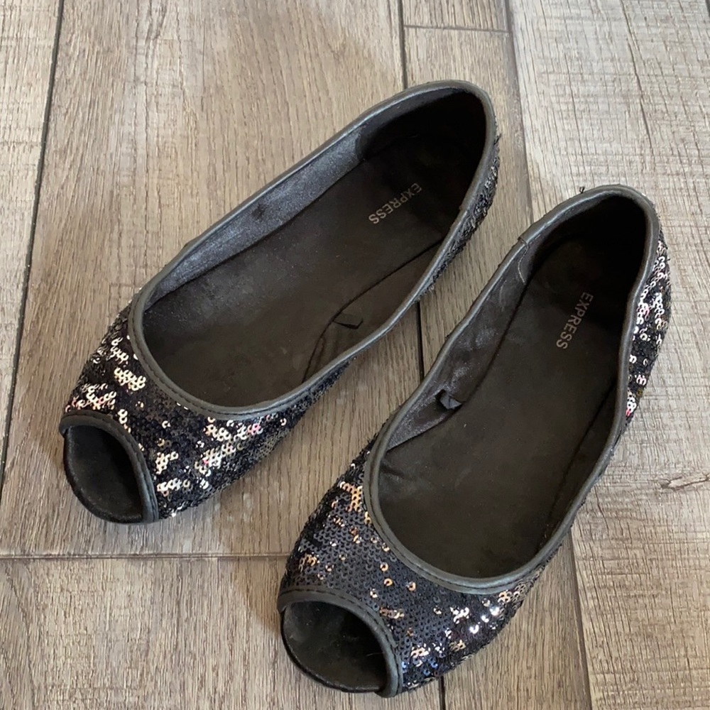 Express Open Toed Sequin Flats Size 7 USED